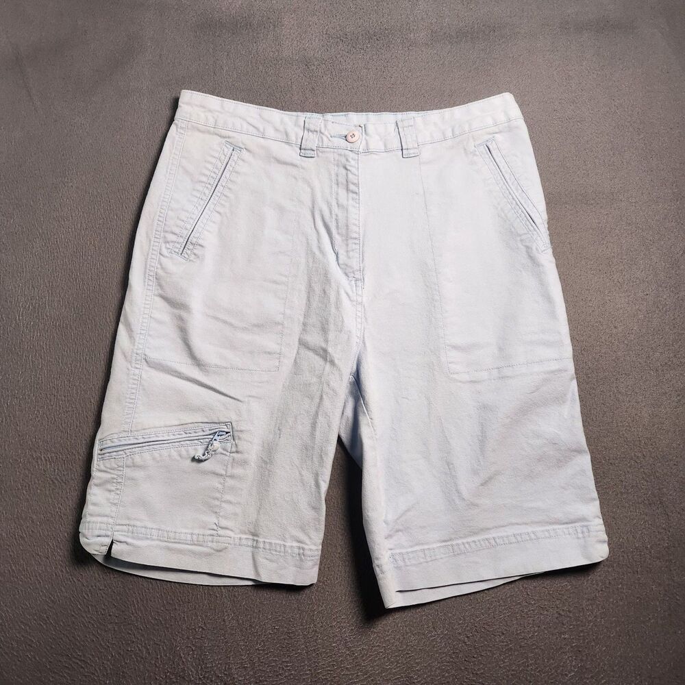 Woolrich Bermuda Shorts Women 10 Light Blue Chambray Cargo High Rise